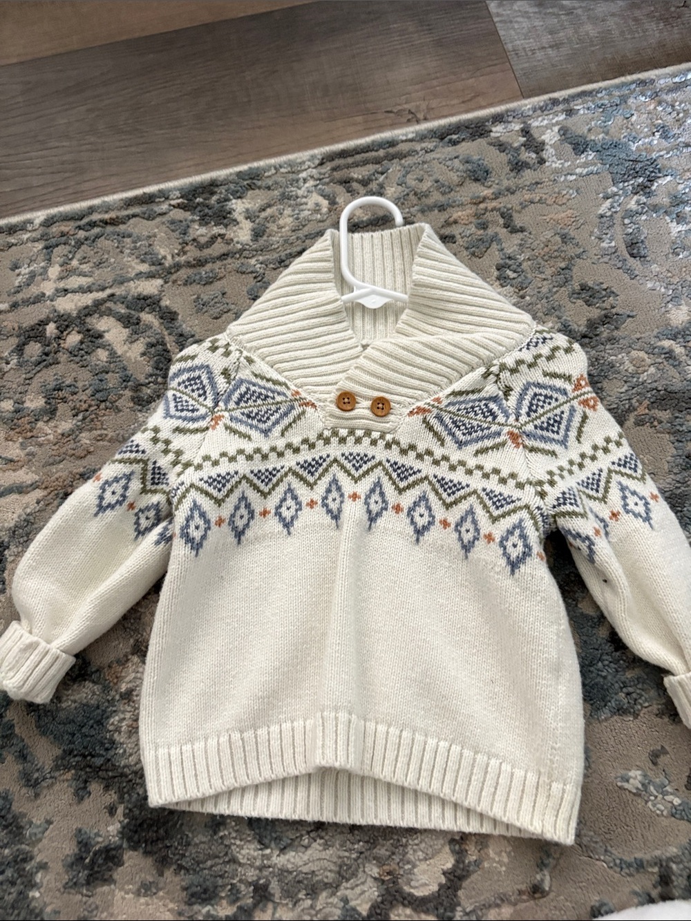 OshKosh B’gosh Fair Isle Knit Baby Sweater | 12–18M | Cream Nordic Winter Pullov
